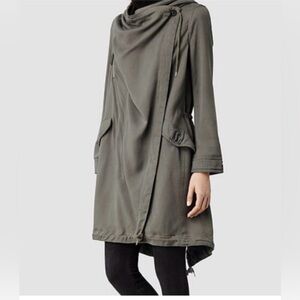 All Saints Size 8 Women's Portere Parka Dark Green Drape Front Jacket coat